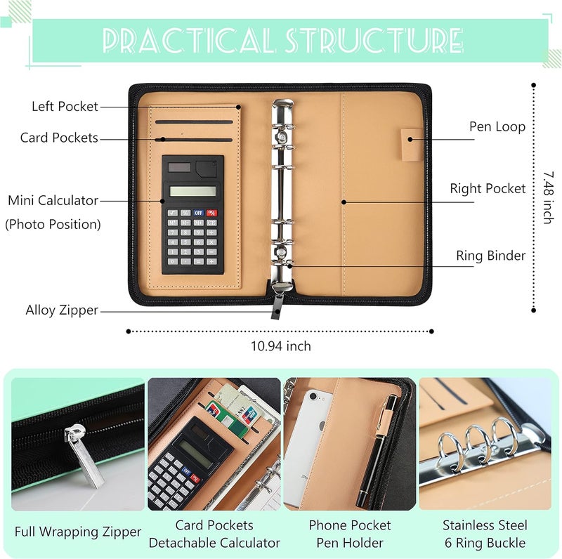 Nefeeko Budget Binder with Zipper Envelopes, Cash Envelopes for Budgeting, A6 PU Leather Budget Planner 2026 with Cash Envelopes Calculator, Bill Money Organizer for Cash Saving Budget System Wallet - Image 2